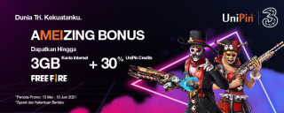 AMEIZING BONUS! Dapatkan kuota internet hingga 3GB dan 30% UniPin Credits!